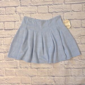 Altar’d State Pleated Mini Skirt Blue and White Plaid Size Medium NWT